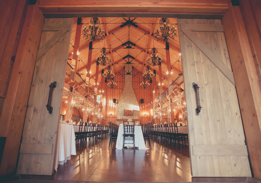 Big Cedar Lodge Wedding Reception Venue Big Cedar Lodge open floor plan for wedding reception venue space with wide sliding pocket doors to close space.