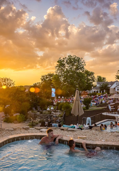 Pool at Sunset Two pools at Big Cedar Lodge with the sunset on the horizon