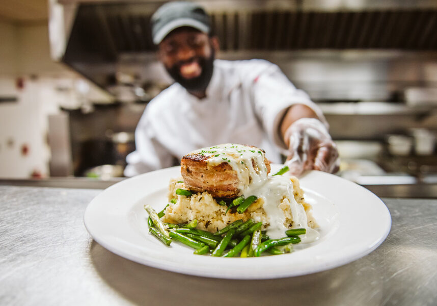 Devil's pool restaurant at Big Cedar Chef serving up a dish at Devil's pool restaurant at Big Cedar