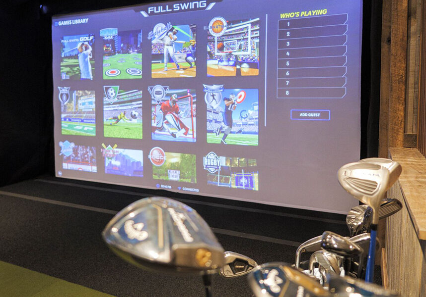 golf simulator and clubs