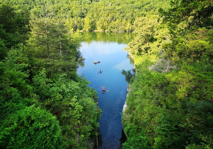 Kayaking in the backwaters of Table Rock Lake at Big Cedar