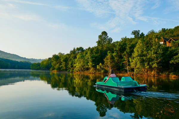 A paddle boat on the lake at Big Cedar Lodge